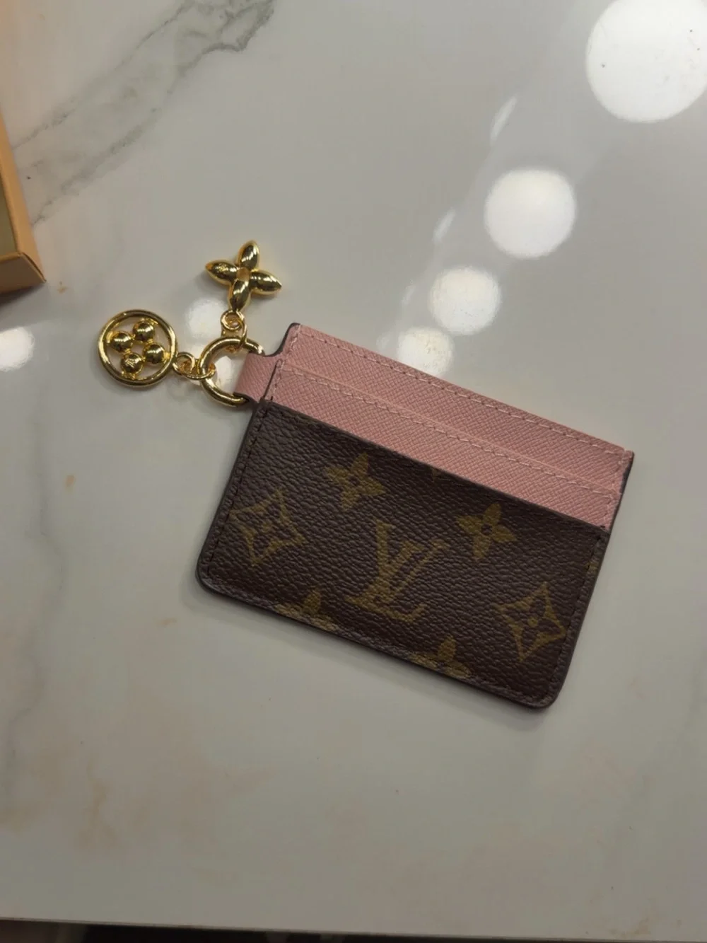 Louis Vuitton Brown Monogram & Pink Card Holder with Gold Charm